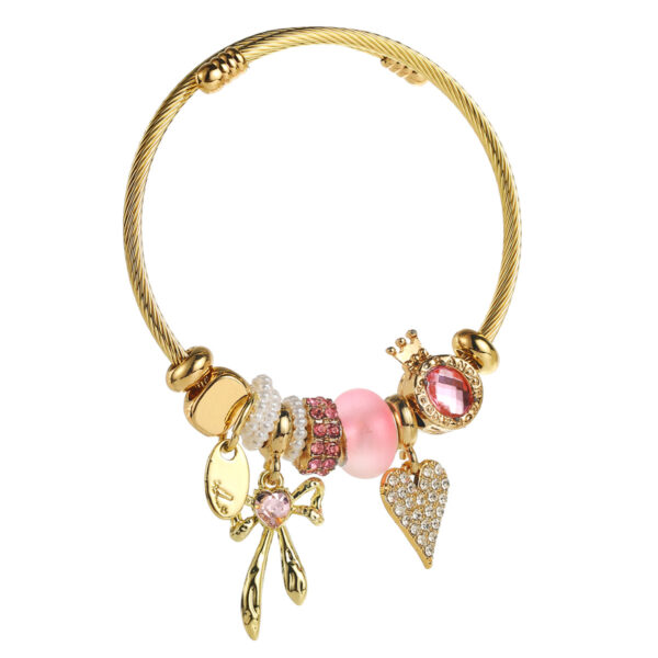 oly-3e90446a9696ffbd5141f2949777c457 Wholesale Stainless steel bracelet, fashionable and sweet rhinestone heart and bow pendant, high-end jewelry.