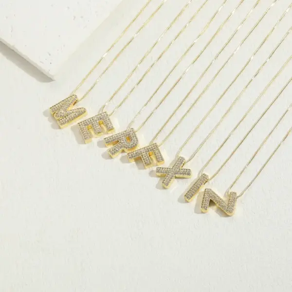 Elegant Luxurious Classic Style Letter Copper 14k Gold Plated Zircon Pendant Necklace In Bulk