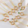 Wholesale Fashion Colorful Zodiac Stone Square Pendant Micro Inlaid Zircon Pin Stainless Steel Necklace Unisex Geometric Pattern Jewelry
