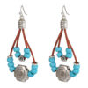 oly-3ea352069d68ef1c9eafe609823f7b96 Wholesale Vintage Ethnic Style Ancient Silver Flower Earrings for Women Bohemian Simple Double Layer Turquoise Beaded Leather Rope Earrings Earrings