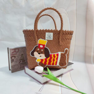 Brown portable basket with cute french fries dog