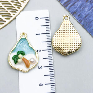 1 light blue sandy beach coconut tree 24x17x5mm-2g-23574 / Monet garden oil painting style three-dimensional pendant