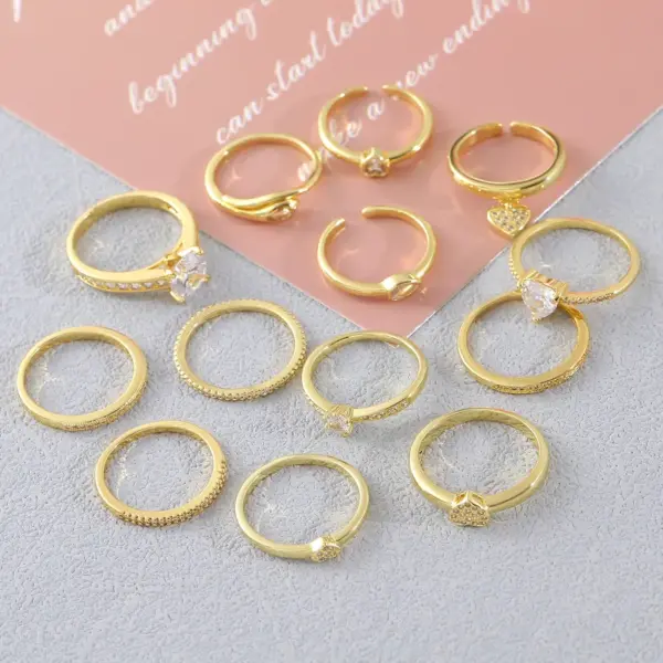 Wholesale Copper 18K Gold Plated Gold Plated Plating Inlay Water Droplets Heart Shape Zircon Open Rings Rings