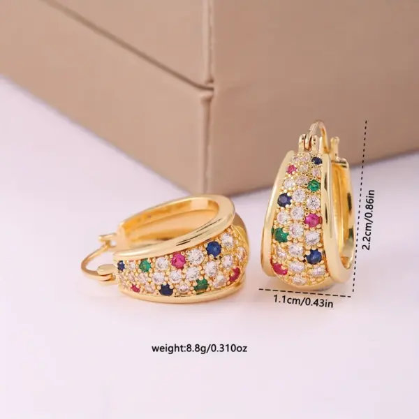 1 Pair Hip-Hop Luxurious Shiny Double Ring Inlay Copper Zircon 18K Gold Plated Earrings