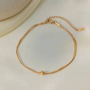 Qyb5026 Double Layer Golden Balls Anklet / Gold
