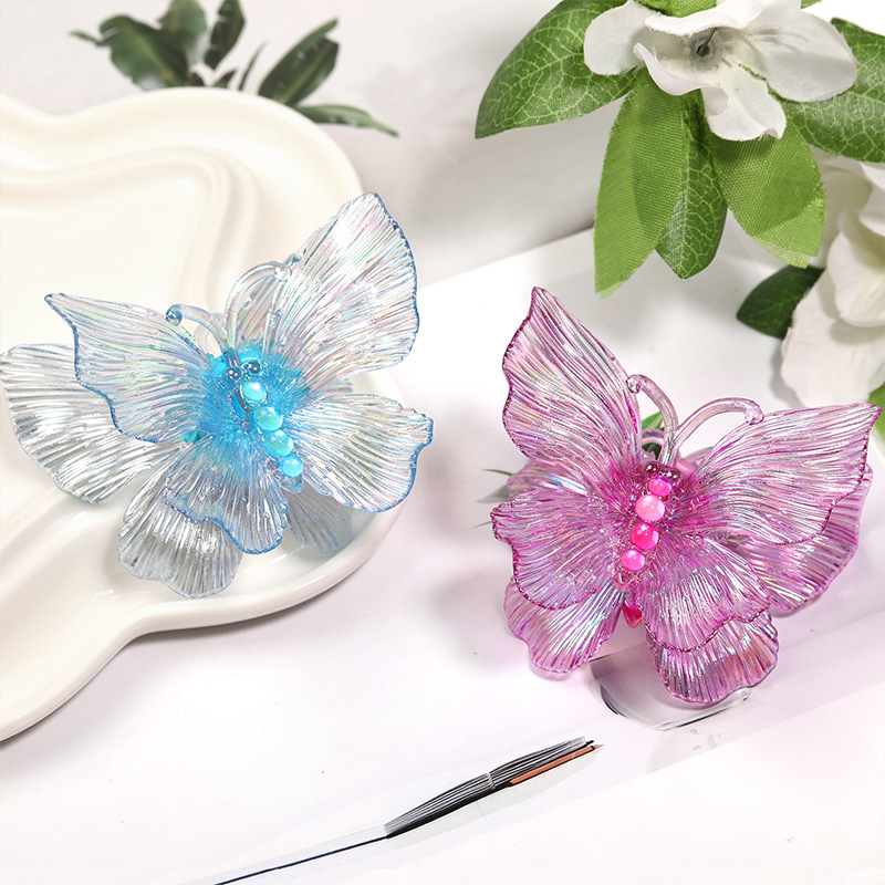 Wholesale 3D iridescent gradient butterfly through-hole beaded resin butterfly hollow DIY jewelry wing aessories