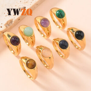 Wholesale Cross-border fashion stainless steel casting jewelry palace wind casting round inlaid natural stone titanium steel ring manufacturers