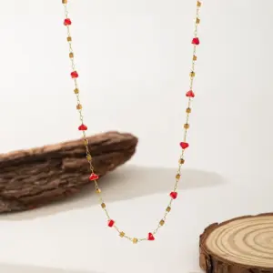 【QYH1033】Red Diamond Necklace / Gold