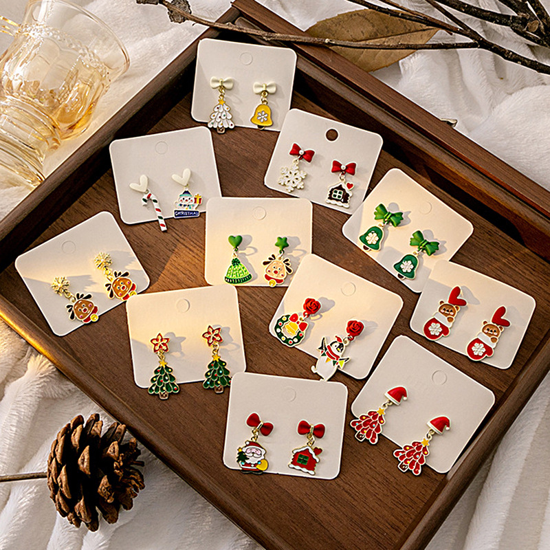Wholesale Christmas Elk Bell Bow Earrings Ear Jewelry