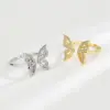 Shiny Butterfly Copper Gold Plated Silver Plated Zircon Open Ring In Bulk