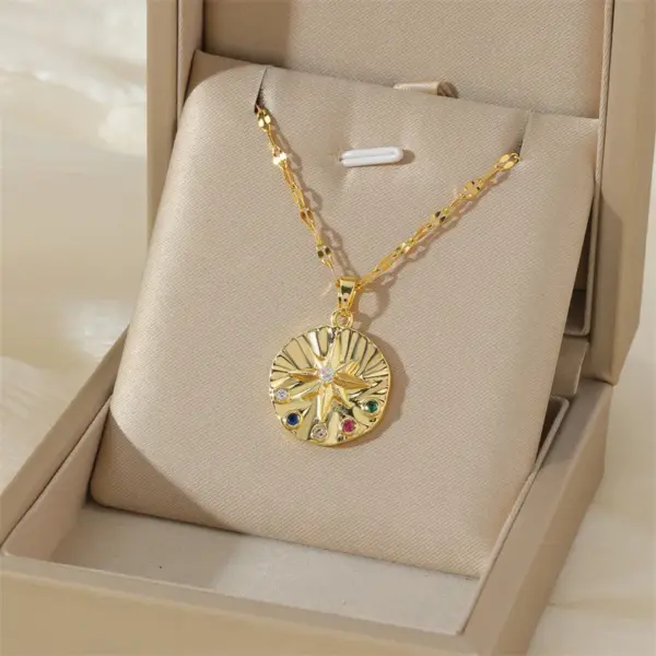 Wholesale 201 Stainless Steel Brass 18K Gold Plated Inlay Rainbow Star Flower Zircon Pendant Necklace