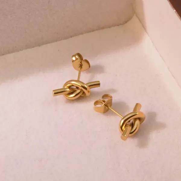Wholesale 304 Stainless Steel Plastic Knot Ion Plating (IP) 18K Gold Plated Cute Classic Style Waterproof Non Tarnish Multicolor-Golden Yellow Ear Studs
