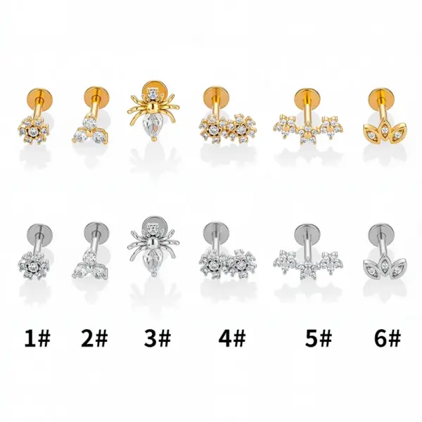 Wholesale 1 Piece Lip Rings Casual Simple Style Classic Style Crown Flower Spider 316L Stainless Steel Waterproof Non Tarnish Surgical Steel Zircon Ion Plating (IP) 18K Gold Plated Lip Rings Ear Cartilage Rings & Studs