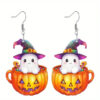 Wholesale Cross-border Cute Magic Hat Ghost Kid Pumpkin Acrylic Earrings Cartoon Creative Design Versatile Earrings