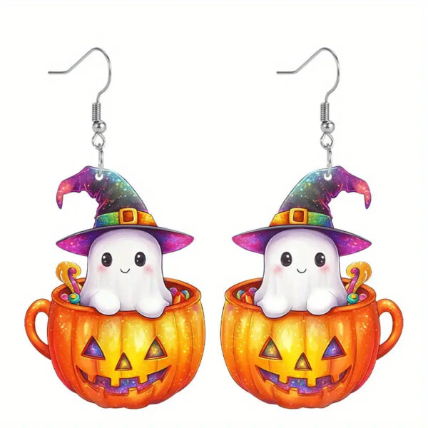 Wholesale Cross-border Cute Magic Hat Ghost Kid Pumpkin Acrylic Earrings Cartoon Creative Design Versatile Earrings