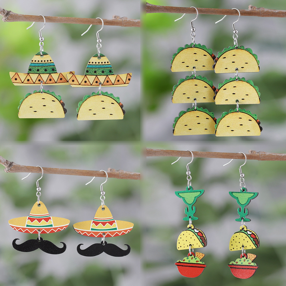 Wholesale Colorful tortilla straw hat colorful jar double-sided earrings