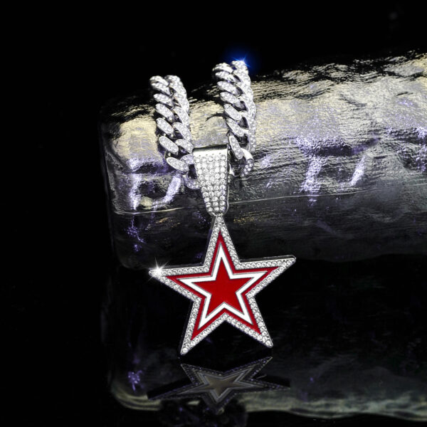 Wholesale European and American jewelry fashion full diamond blue five-pointed star necklace jewelry men and women personality hip-hop pendant single pendant
