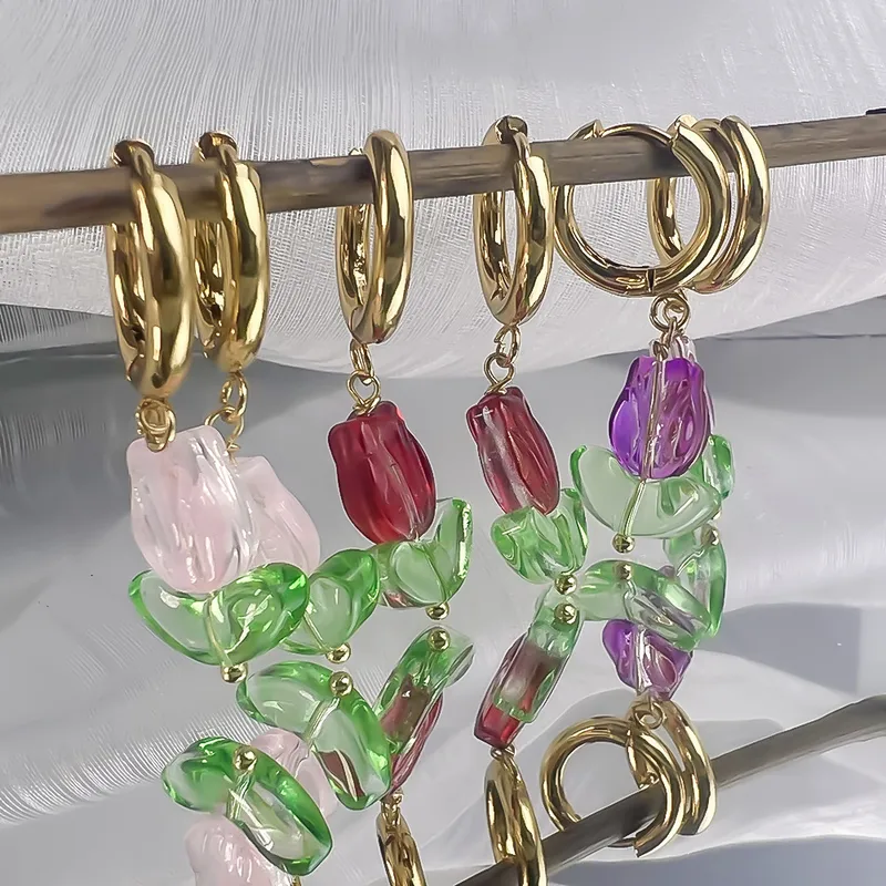 Wholesale 1 Pair Modern Style Flower Plating Stainless Steel 18k Gold Plated Earrings