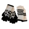 Wholesale Cartoon black and white striped open finger gloves touch screen female autumn and winter leopard print warm thickened knitted finger wool gloves