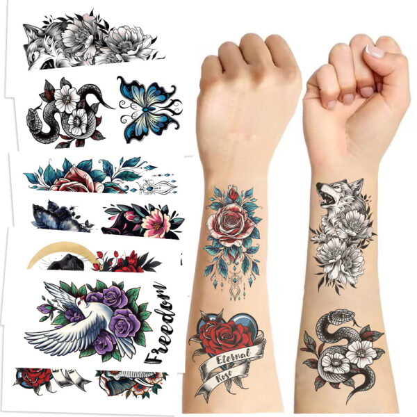 Wholesale Cross-border New Cartoon Retro Flower Series Tattoo Sticker Waterproof Party Party Gift Funny Fun Face Sticker