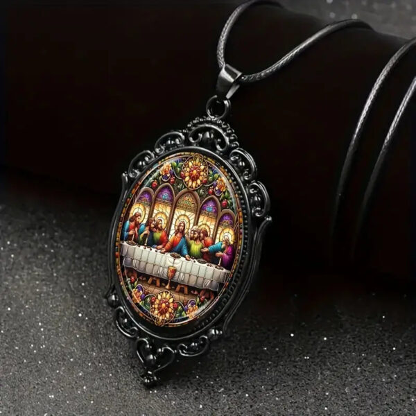 Wholesale Last Supper Pattern and Cross Pattern Black Frame Glass Necklace Romantic Gift Jewelry suit