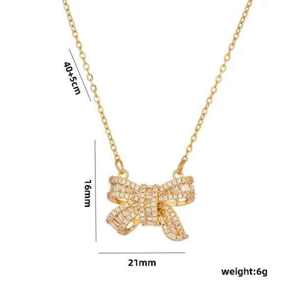 Wholesale PVD Coated Real Gold Plated Bow Knot Stainless Steel Simple Style Waterproof Non Tarnish Pendant Necklace