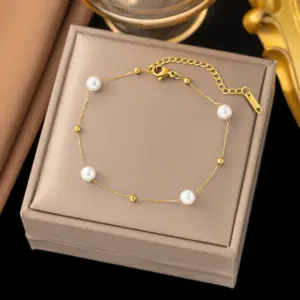 【XKB0121】Pearl Gold Bead Bracelet / Gold