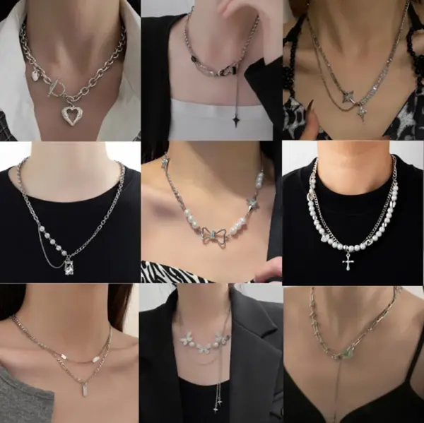 Fashion Heart Shape Butterfly Alloy Layered Necklaces Wholesale