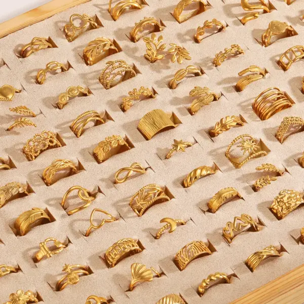 Ion Plating (IP) 18K Gold Plated Round Heart Shape Bow Knot 304 Stainless Steel IG Style Waterproof Non Tarnish Open Rings