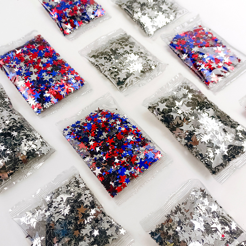 Wholesale Five-inted Star Sequins Independence Day Party Small Package Bead Sprinkling Festival 10MM Flat Mixed Three-color Star Sequins