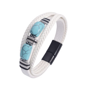 White leather bracelet / 8.5inch