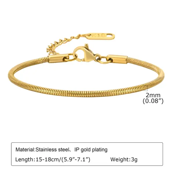 201 Stainless Steel Solid Color PVD Coated 18K Gold Plated Real Gold Plated IG Style Simple Style Waterproof Non Tarnish Plating Gold Sier Bracelets