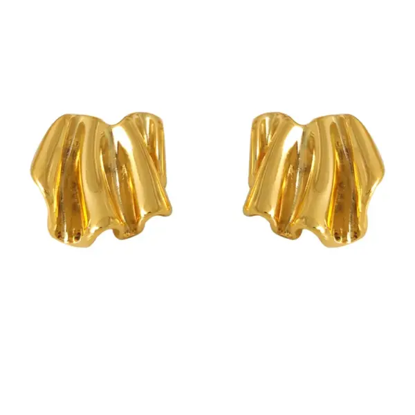 Wholesale 1 Pair Beach Commute Solid Color Frill Copper 18K Gold Plated Ear Studs