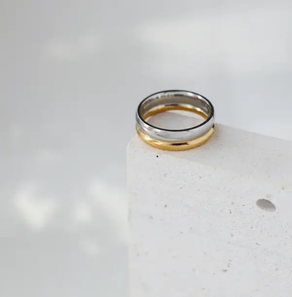 Wholesale 304 Stainless Steel Multicolor PVD Coated 18K Real Gold Plated Simple Style Classic Style Waterproof Non Tarnish Plating Rings