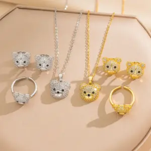 Wholesale Ion Plating (IP) Real Gold Plated Little Bear Stainless Steel Cute Waterproof Non Tarnish Rings Earrings Necklace
