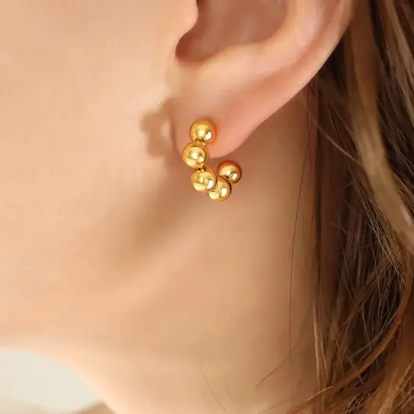 304 Stainless Steel C Shape PVD Coated 18K Gold Plated Real Gold Plated 18K Gold Casual Simple Style Waterproof Non Tarnish Plating Gold Sier Ear Studs