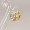 Wholesale 304 Stainless Steel Geometric PVD Coated No Inlaid 18K Real Gold Plated 18K Gold Korean Style Waterproof Non Tarnish Buckle Earrings