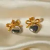 Wholesale 1 Pair Elegant Simple Style Heart Shape Bow Knot Plating 304 Stainless Steel 18K Gold Plated Drop Earrings