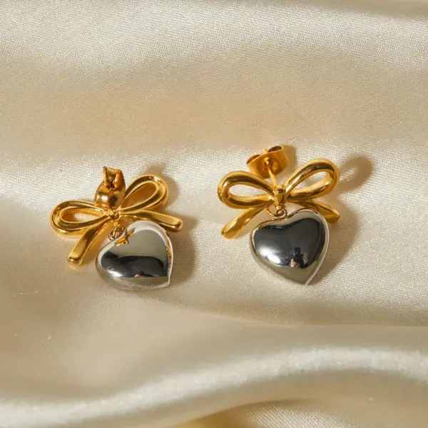 Wholesale 1 Pair Elegant Simple Style Heart Shape Bow Knot Plating 304 Stainless Steel 18K Gold Plated Drop Earrings