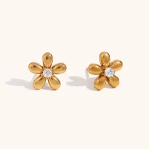 Mini Zircon Flower Stud Earrings-Gold