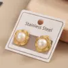 Wholesale 304 Stainless Steel Geometric Square Electroplating Imitation Pearl Golden Plated IG Style Casual Polishing Hollow Out Inlay Ear Studs