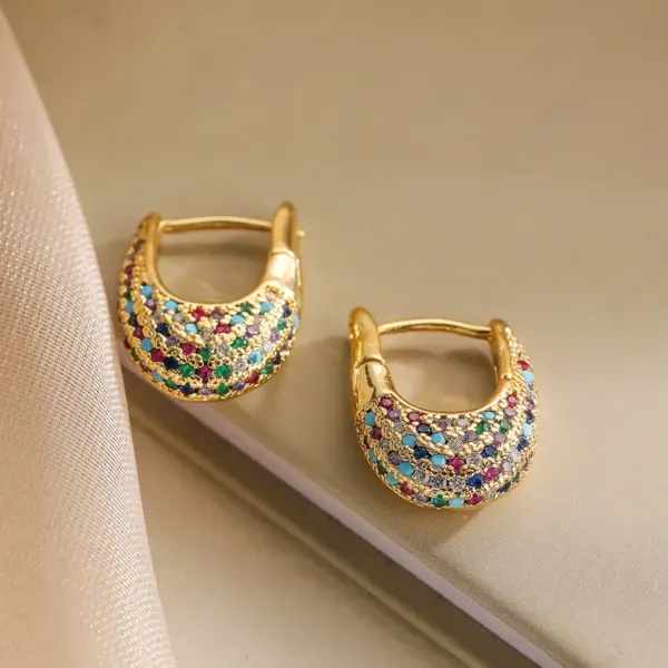 Copper U Shape Zircon Simple Style Commute Earrings