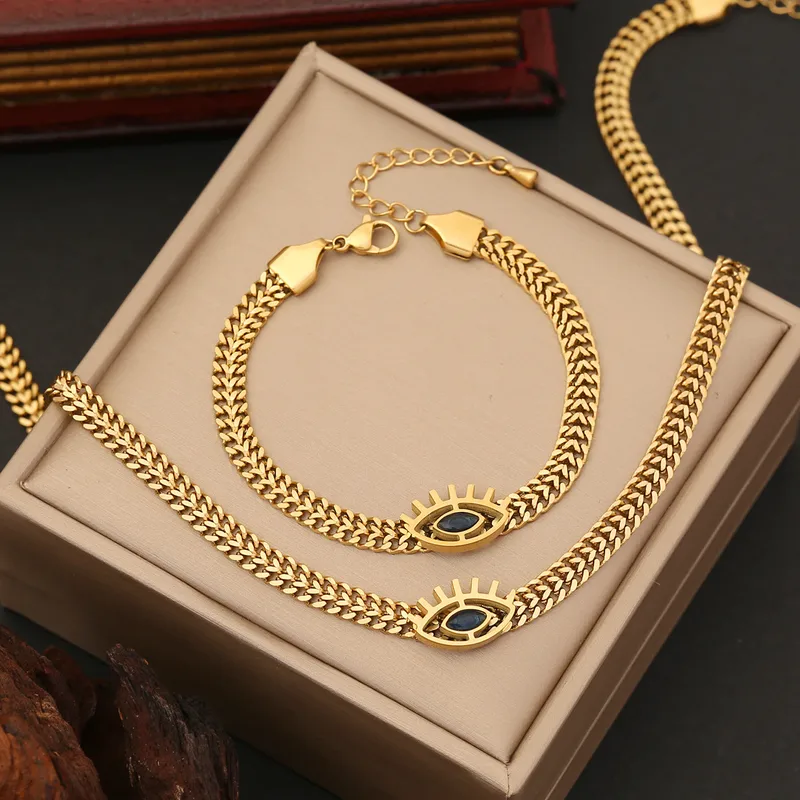 Wholesale Retro Devil's Eye Stainless Steel Bracelets Earrings Necklace
