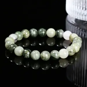 Natural Green Serpentine Bracelet / Diameter 6.1-6.8mm (about 30-32 Pieces)