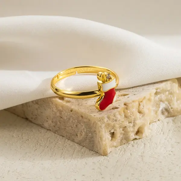 Wholesale Copper Enamel Plating Inlay Santa Claus Bell Deer Zircon Open Rings