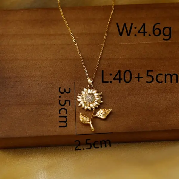 Wholesale Vacuum Plating 16K Gold Plated 18K Gold Plated Sunflower Heart Shape 304 Stainless Steel Sweet Commute 304 Stainless Steel Lobster Trigger Clasp Closure Pendant Necklace