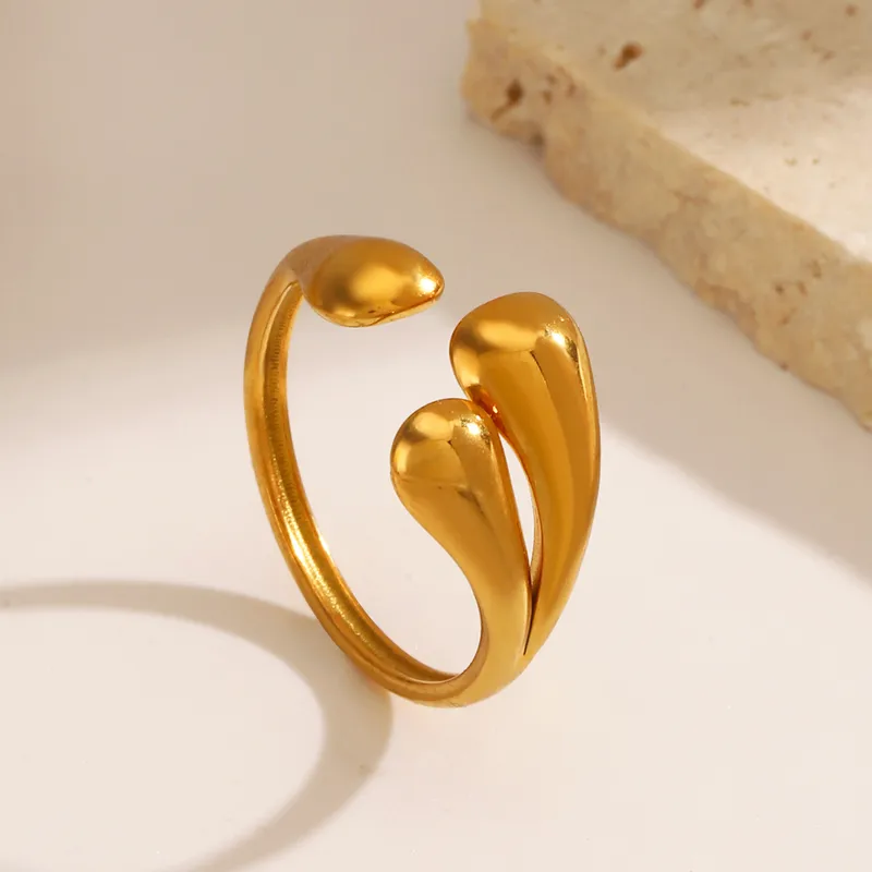 Wholesale Ion Plating (IP) 18K Gold Plated Water oplets Solid Color 304 Stainless Steel Simple Style Waterproof Non Tarnish Open Rings