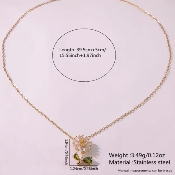 Wholesale 304 Stainless Steel Glass Flower Ion Plating (IP) 18K Gold Plated Sweet Shiny Waterproof Non Tarnish Plating Pendant Necklace