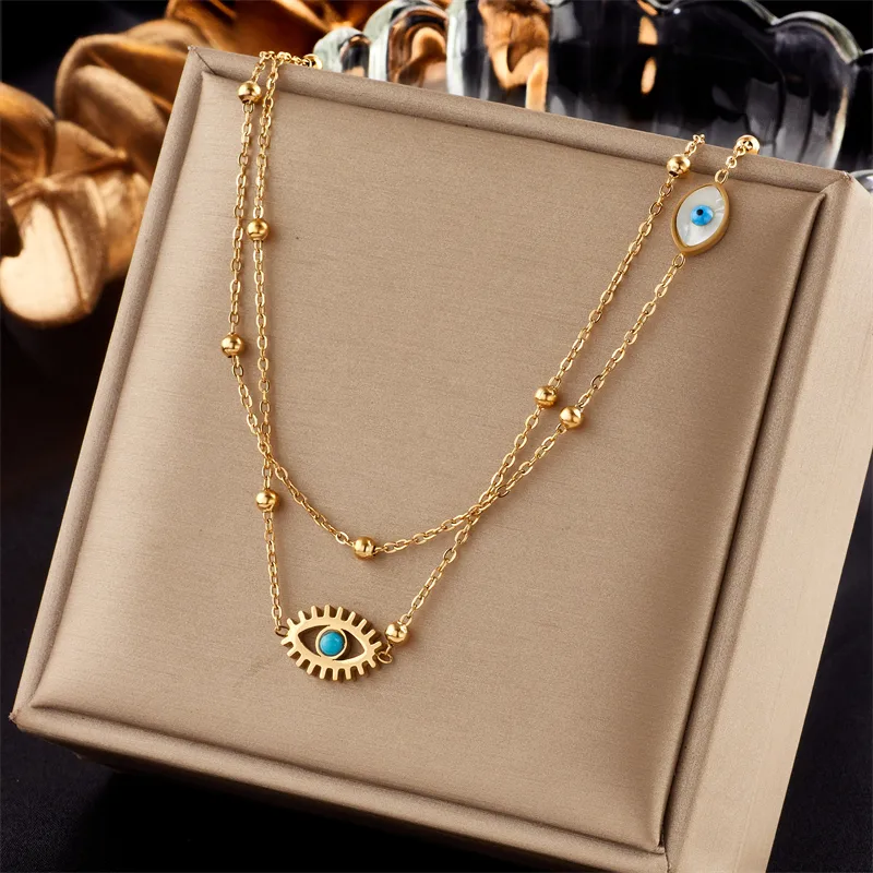 Wholesale Jewelry Fashion Devil'S Eye 304 Stainless Steel 18K Gold Plated Plating Stainless Steel Necklaces