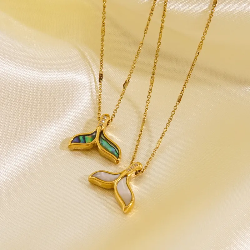 Wholesale PVD Coated 14K Gold Real Gold Plated Fish Tail 304 Stainless Steel Retro Waterproof Non Tarnish 304 Stainless Steel Pendant Necklace